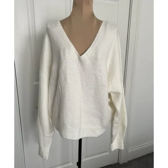 Madewell Wedged V-Neck Sweater Ivory Cotton Wool Blend Size XL NT587 - Picture 2 of 9